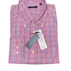 NWT Turtleson Men's Pink Checkered Button-Down Shirt Size Medium